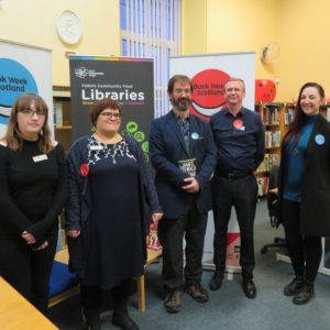 James Oswald and library staff at Grangemouth Library