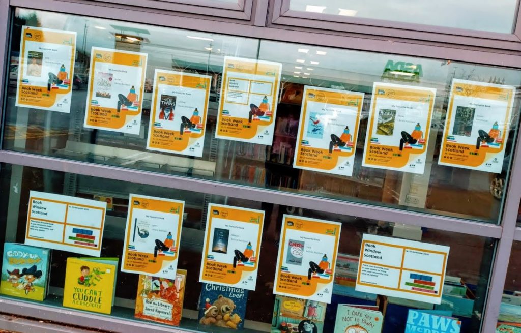 Larbert Library window display of book titles